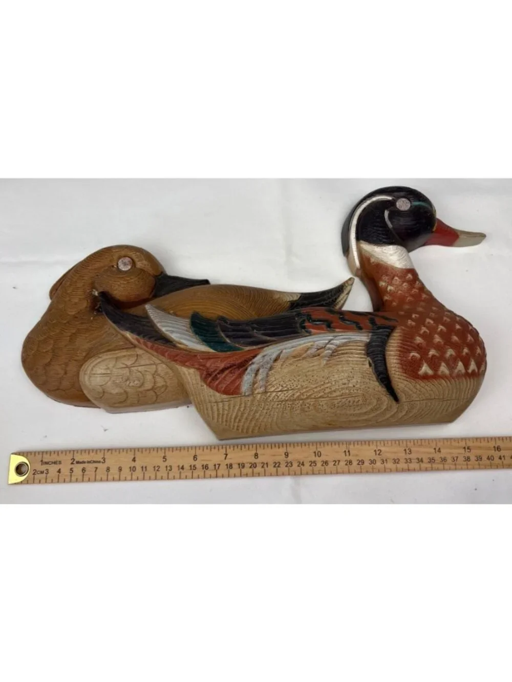 Burwood Resin Mallard Duck Wall Hanging Decor Pair Vtg